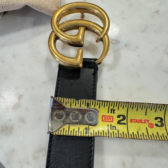 GUCCI GG Marmont Black Leather Belt , Antique Gold-Toned Hardware.